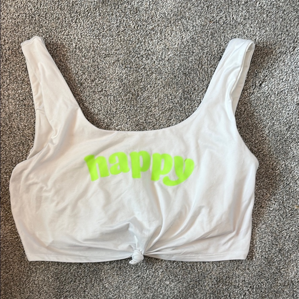 Gilly Hicks White Crop Top with Neon Green “Happy”